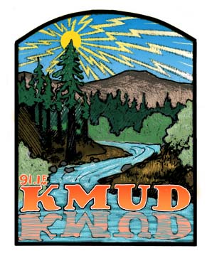 early KMUD logo by southern Humboldt artist Janet Young