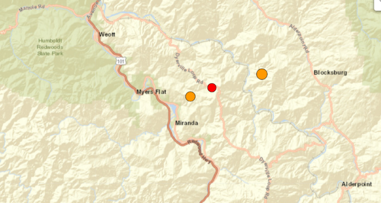 december 16, 24 earthquake map northeast of redway
